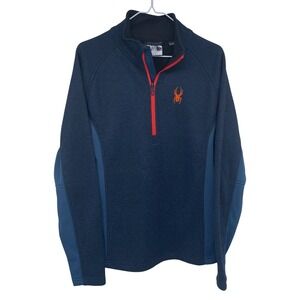 Spyder Mens Navy Blue 1/4 Zip Pullover Fleece Lined‎ Embroidered Logo Medium